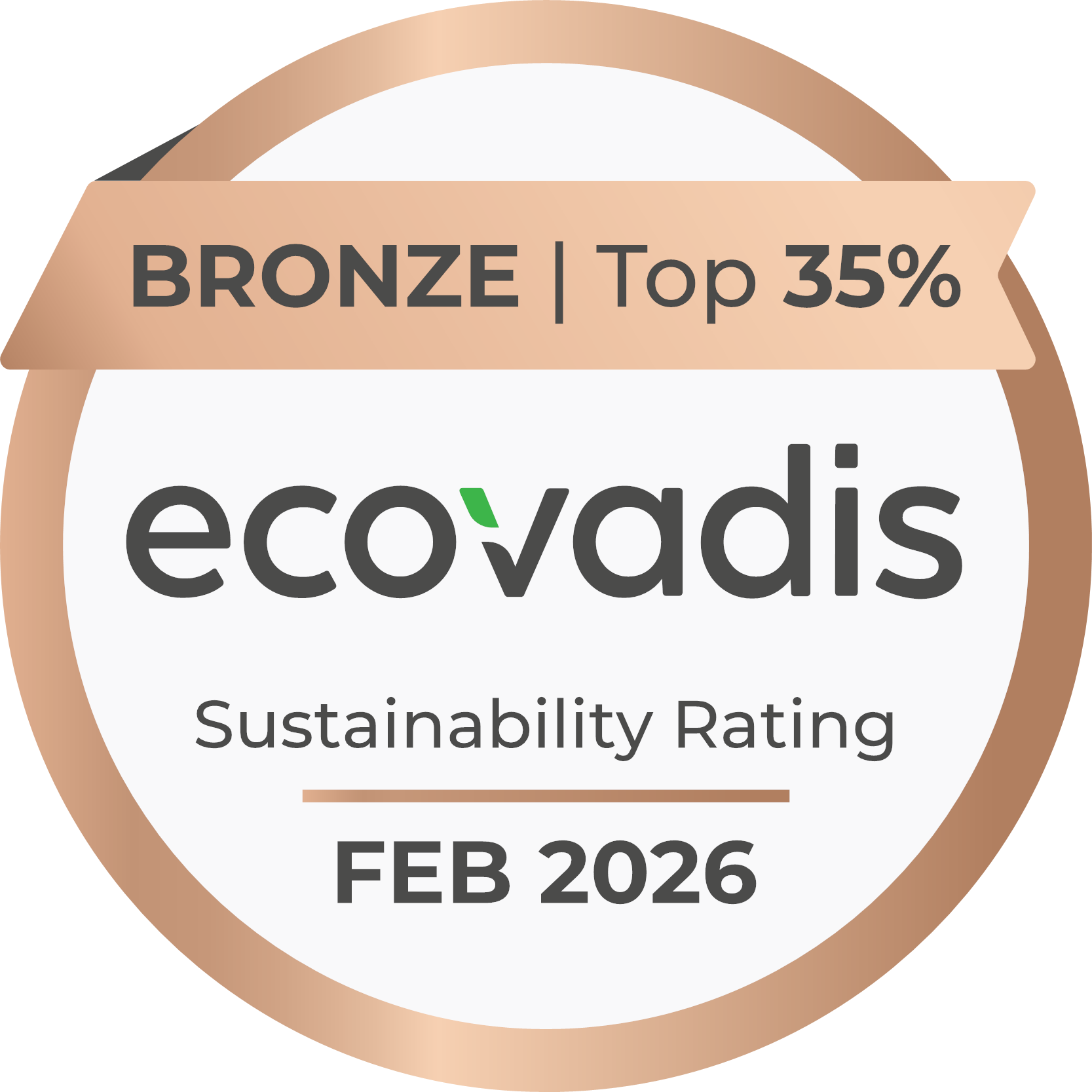 EcoVadis Bronze sustainability rating, February 2026, top 35 percent
